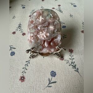 handmade rare color Flower agate 3D carving craft palm great for unique gift